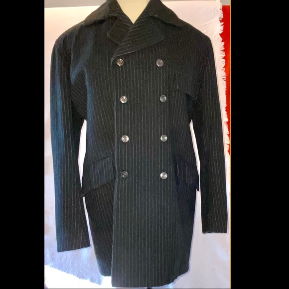 Vintage Blazer 60s Unisex wool pinstripe double breasted Mod Suitcoat Wool sz 10 - Picture 4 of 17